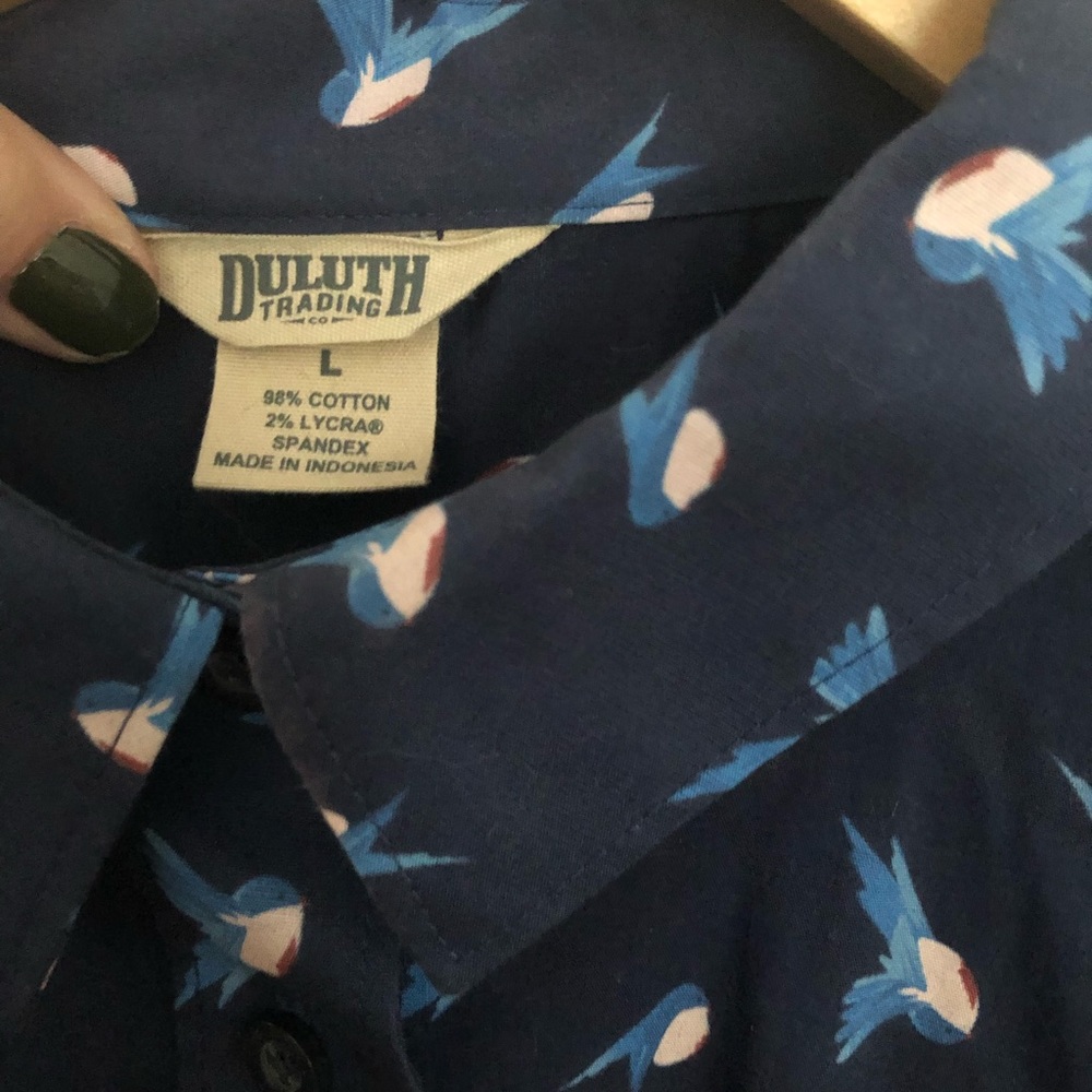 Duluth bird print button-down
